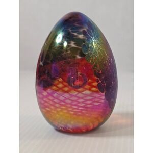 Glass Eye Studio Art Glass Egg Paperweight Small Iridescent Excellent 1992